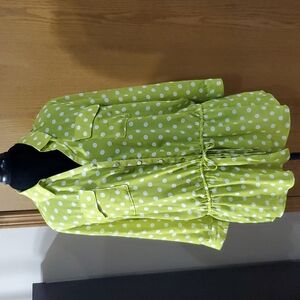 Lane Bryant lime green polka-dot cinch waist tab sleeve sheer top